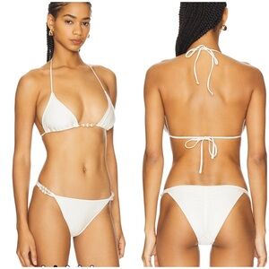 Shani Shemer Giselle Pearl Bikini Top & Bottoms in Cream Sz XS